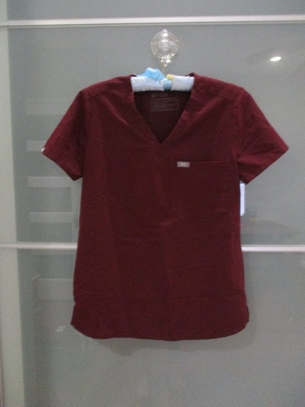 Figs Technical Collection Short Sleeve V-Neck Burgundy Scrub Top